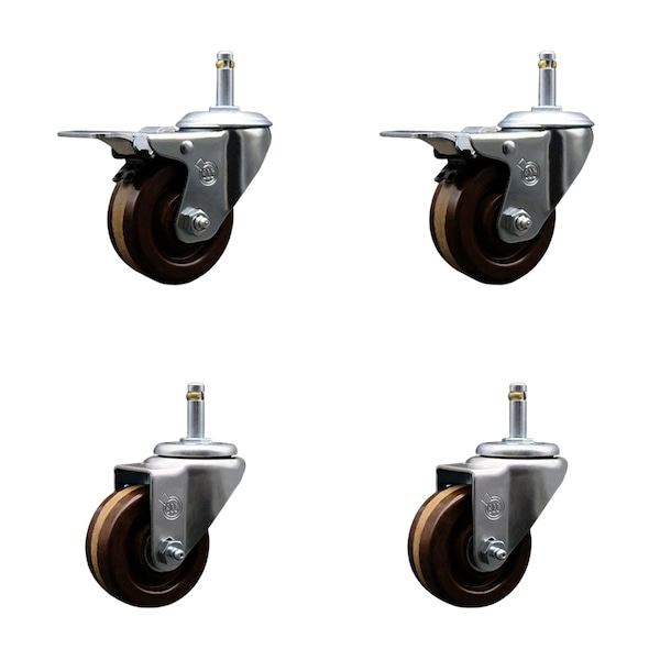 Service Caster 3'' High Temp Phenolic Wheel Swivel 7/16'' Stem Caster Set 2 Total Lock Brake, 4PK SCC-GRTTL20S314-PHRHT-716138-2-S-2 - main